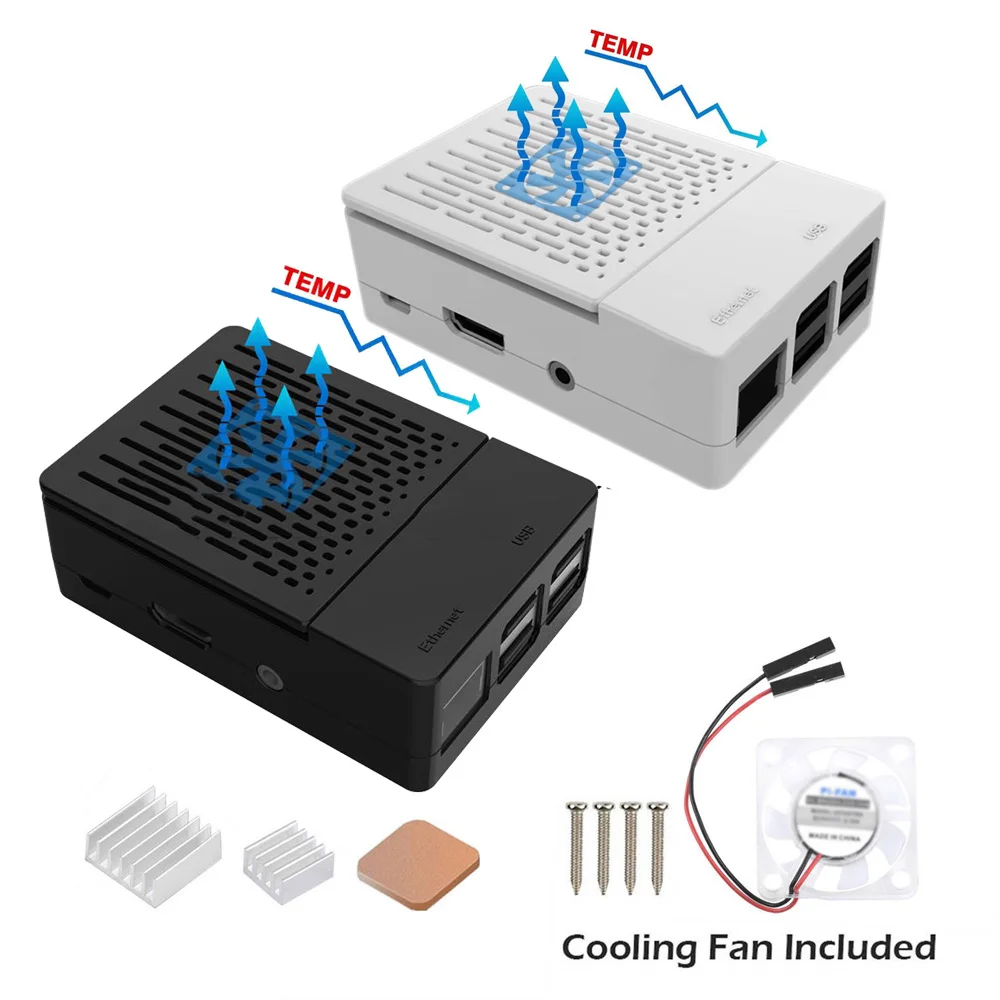 Корпус Крышка корпуса + радиатор + охлаждающий вентилятор комплект для Raspberry Pi 3B +/3/2B мощность видео/аудио USB LAN micro SD карты Pi разъемы