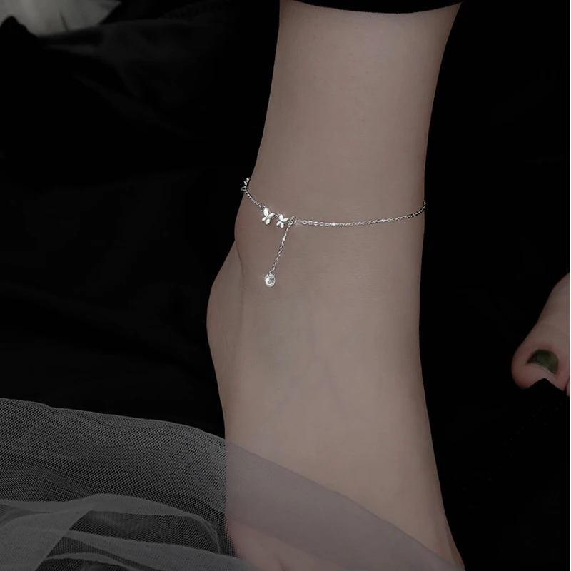 VENTFILLE 925 Sterling Silver Butterfly Anklet for Women Delicate Zircon Tassel Bracelet Summer Jewelry anklet bracelets,silver anklets,ankle chain