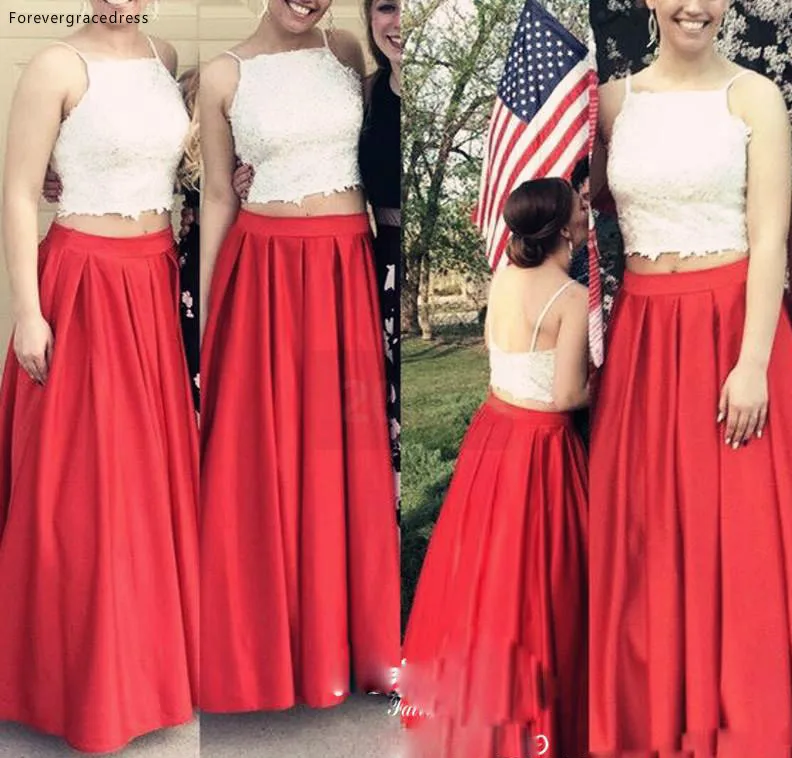 2 Piece Bridesmaid Dresses Lace Top Spaghetti Straps Country Bridesmaid Gowns Custom Made Plus Size Wedding Party Gowns 2018 89 (1)