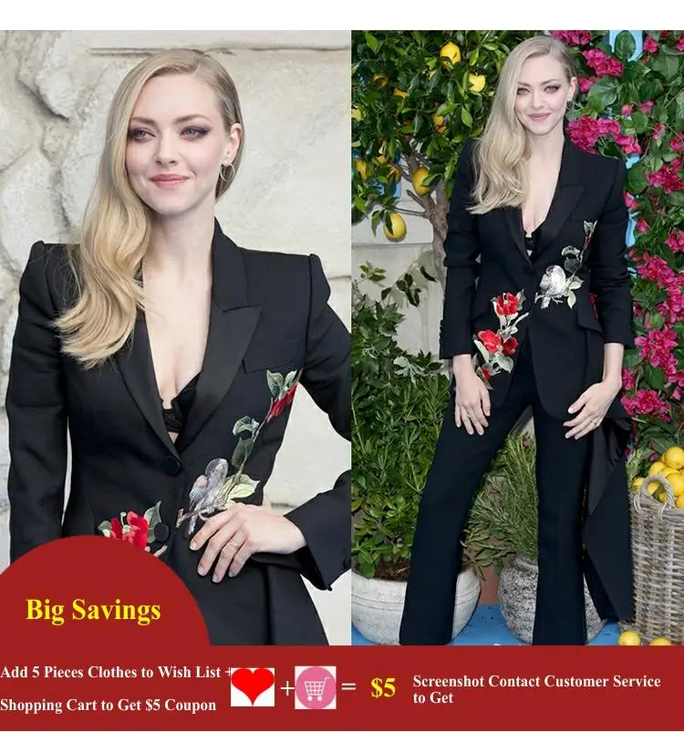 Женский брючный костюм с цветочной вышивкой черный облегающий блейзер птиц +