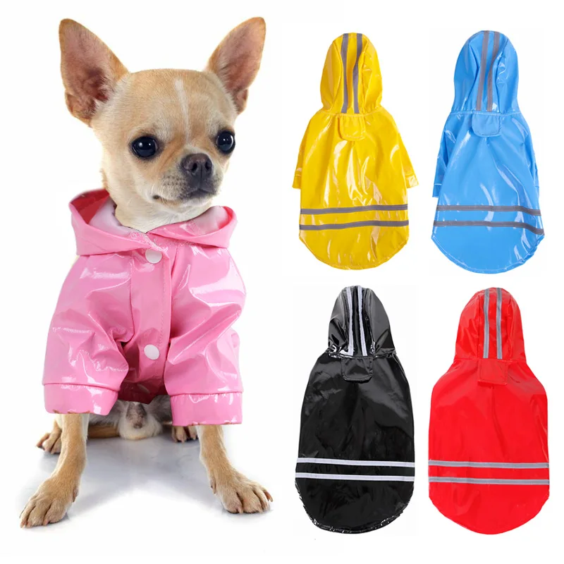 

Spring Summer Dog Raincoat Reflective PU Puppy Pet Rain Coat Hooded Waterproof Dog Jacket Clothes For Dogs Chihuahua Yorkshire