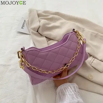 

Chain Underarm Shoulder Bags Fashion Lattice Pattern PU Women Handbags Totes Youth Ladies Simple Versatile Bag