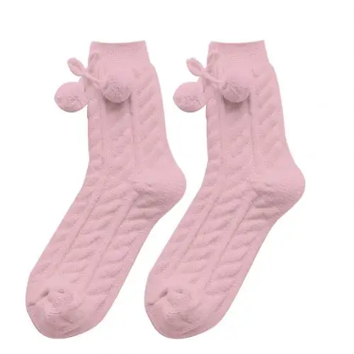 Осенне-зимние модные женские Однотонные эластичные носки с помпоном средней длины Skarpetki Calcetines Mujer носки для женщин - Цвет: Розовый