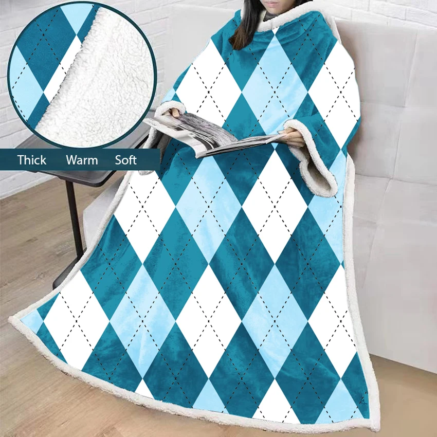 

Plaid Soft Lazy Blanket Polyester Winter Blanket Adult Children 3D Digital Printing Cotton Velvet Thick Blanket with Sleeves