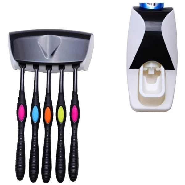 Automatic Toothpaste Dispenser+ Toothbrush Holder Set Black