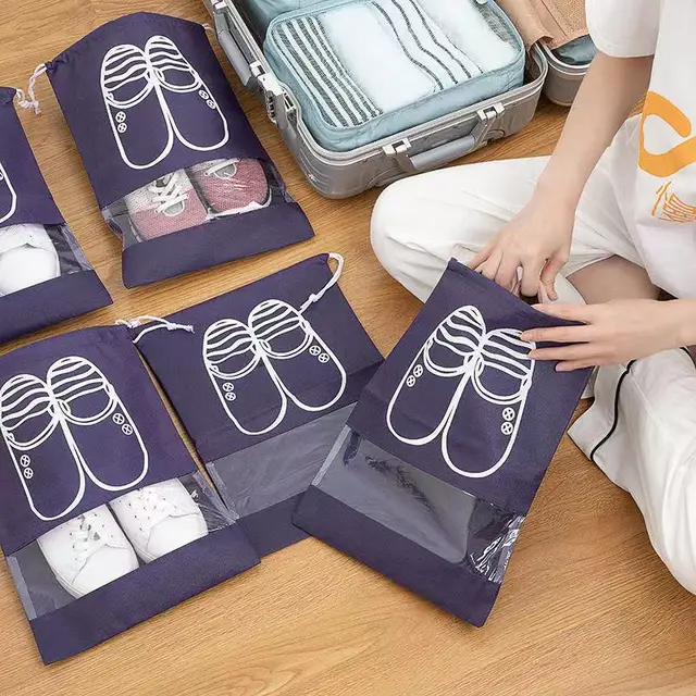 5pcs Shoes Storage Bag Closet Organizer Non-woven Travel Portable Bag Waterproof Pocket Clothing Classified Hanging Bag 5