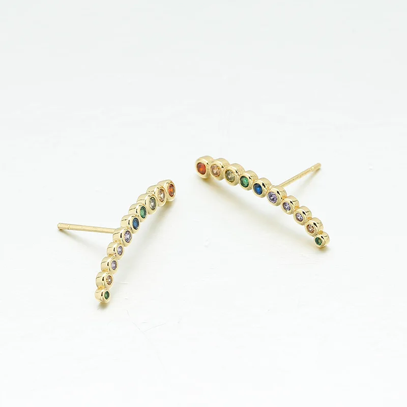 Yhpup Trendy Simple Design Copper Colorful Stud Earrings Rainbow Luxury Zircon Earrings for Women Office Party Jewelry Gift