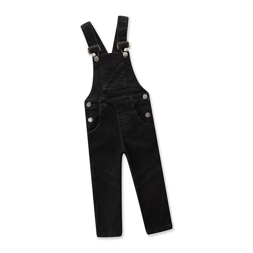Летняя одежда для маленьких мальчиков и девочек брюки на подтяжках для маленьких мальчиков и девочек модные ковбойские комбинезоны, джинсы брюки одноцветные детская одежда - Цвет: Черный