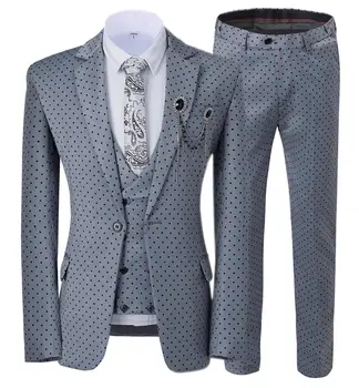 

Suit Mens Wave Point 3 Pieces Men Dress Suits Casual Commuter Office Business Suits For Wedding(Blazer+Vest+Pants)