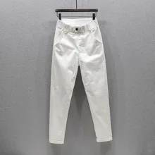 Весенние джинсы размера плюс с высокой талией, женские белые штаны-шаровары для женщин размера плюс, свободные модные джинсы, женские джинсовые джинсы