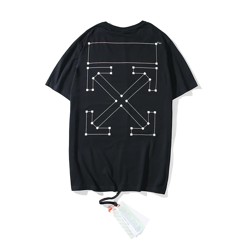 19ss Off-White OW line Dot arrow для мужчин и женщин, унисекс, модные модели для влюбленных пар, хлопковая Повседневная футболка с коротким рукавом и круглым вырезом - Цвет: Black