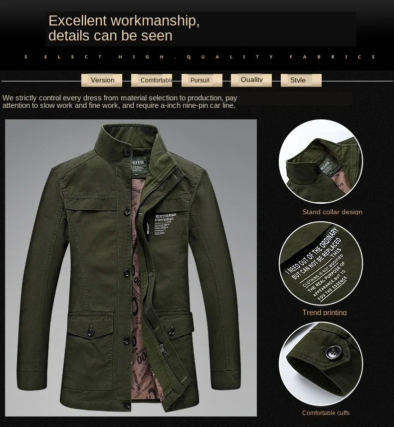 Man Jacket Pure Cotton Middle Age Loose Coat Men's Wear Leisure Time Long Fund Dad Dress Men's Windbreaker