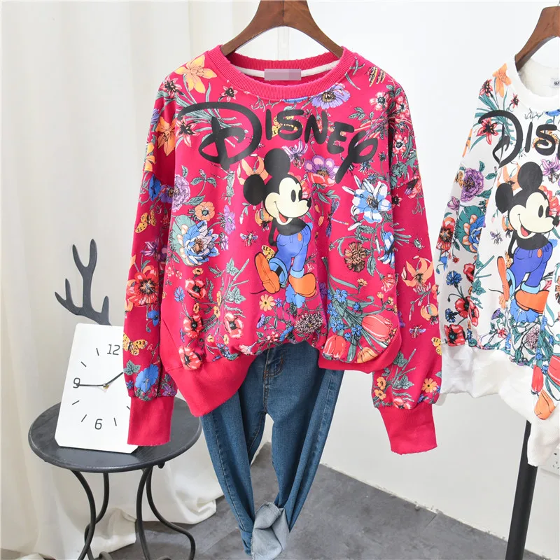 Disney Mickey Mouse Women Hoodies Cartoon Korean Style Autumn Spring Sweatshirts Long Sleeve Clothes Harajuku Hoodies Casual