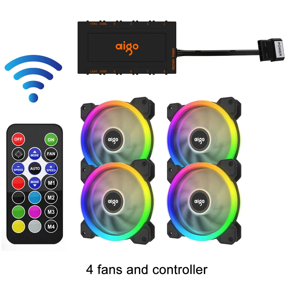 4 fans and IR Remote Aigo DR12 чехол для ПК вентилятор с регулировкой RGB Вентилятор охлаждения 120 мм тихий ИК пульт дистанционного компьютера охлаждающий RGB чехол вентилятор процессор вентилятор ПК 12 В - Цвет лезвия: 4 fans and IR Remote