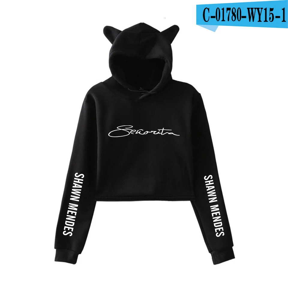 Худи с кошачьими ушами Senorita Camila Cabello Cool Shawn Mendes, укороченный топ с принтом, Женская толстовка с милым логотипом, модные сексуальные толстовки - Цвет: Picture color