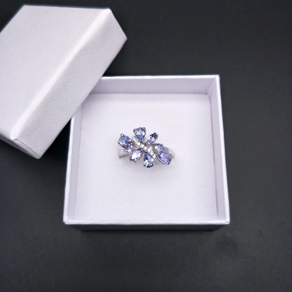 Ювелирные изделия из танзанита набор натуральный gemstonr с кольцо из стерлингового серебра 925 и клипсы сережки цветочный дизайн ювелирных изделий для женщин