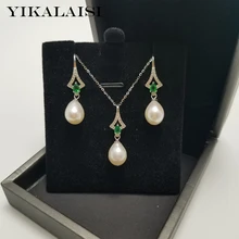 YIKALAISI, 925 пробы, серебряные ювелирные изделия, жемчужные наборы,, ювелирные изделия из натурального жемчуга, 8-9 мм, наборы для женщин