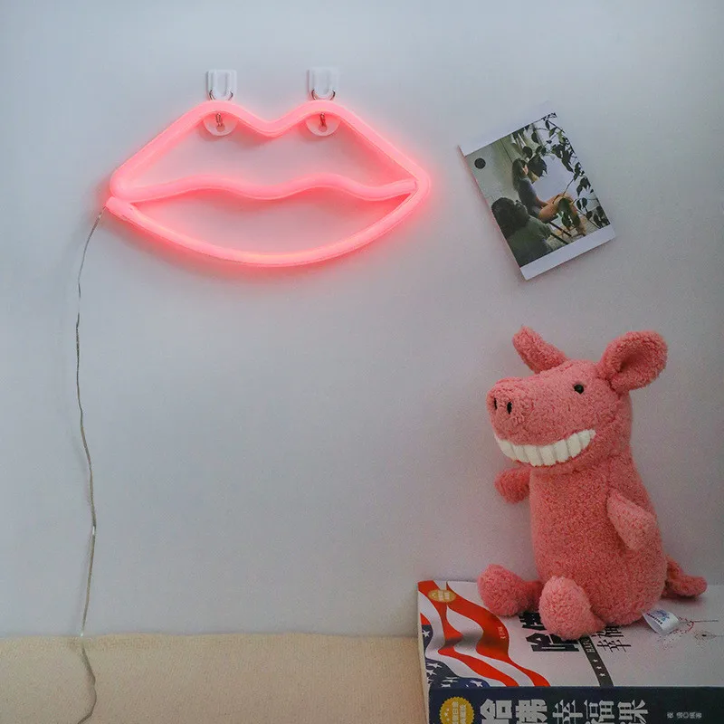 Led неоновый свет знак трубки украшения Праздник Рождество праздничные Свадебные украшения стены детской комнаты дома желтый подставка для выпечки - Испускаемый цвет: Lips Red