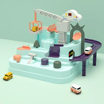 

Kids Manual Car Vehicle Adventure Track Rail Toy Manipulative Rescue Squad Adventure Train Track Games with 3pcs Mini Car Toys