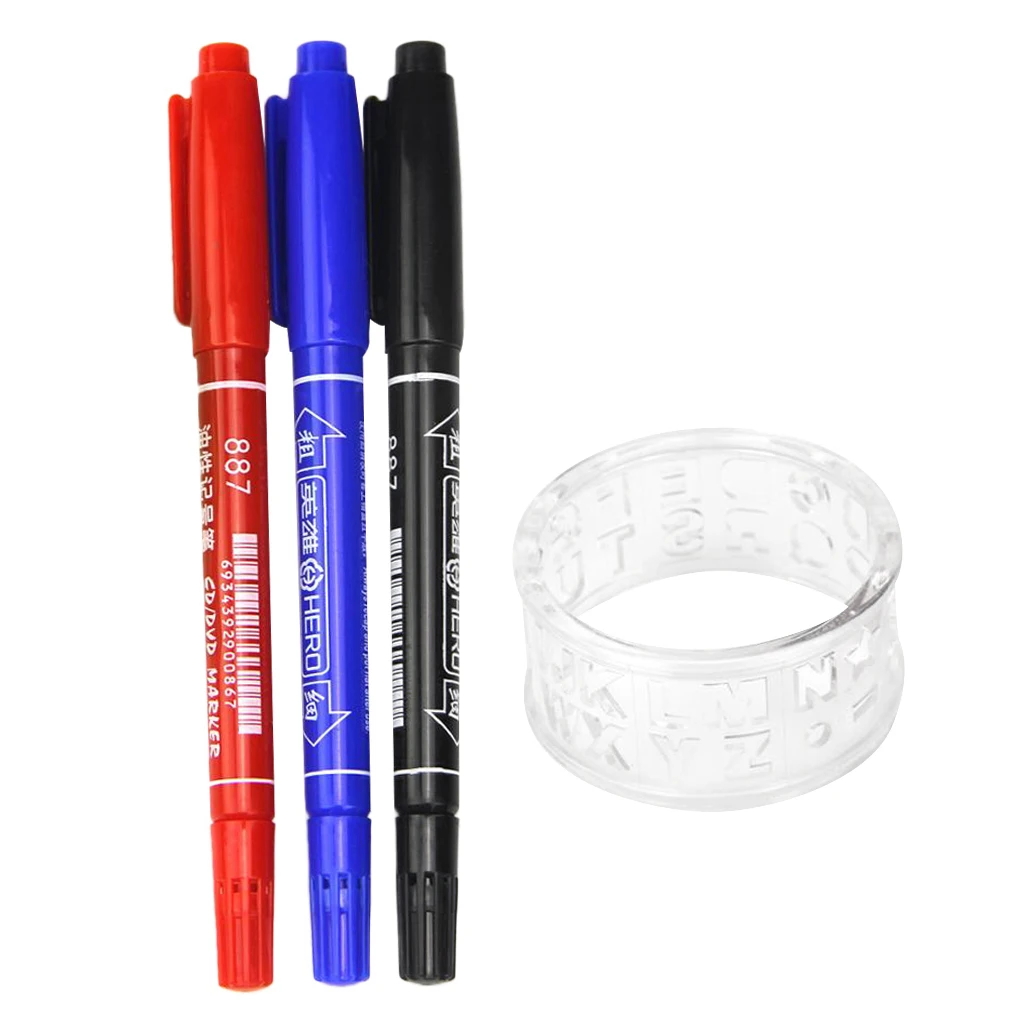 Portable Golf Ball Liner Marker Line Drawing Alignment Tool Drawer Stencil with Three Different Color Pens