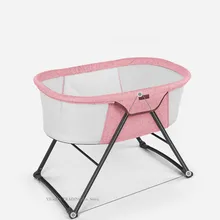 4 в 1 легкая дорожная Колыбель со скрытыми колесами, колыбель-качалка с портативной сумкой и моющимся чехлом, розовая качалка-колыбель