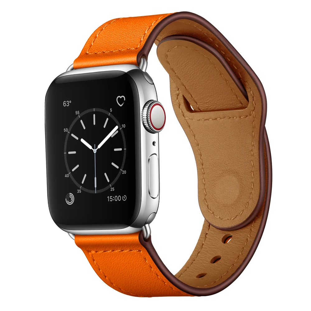 Оранжевый ремешок для часов Iwatch ремешок 38 мм 40 мм роскошные часы из натуральной кожи ремешок петля 4 5 44 мм