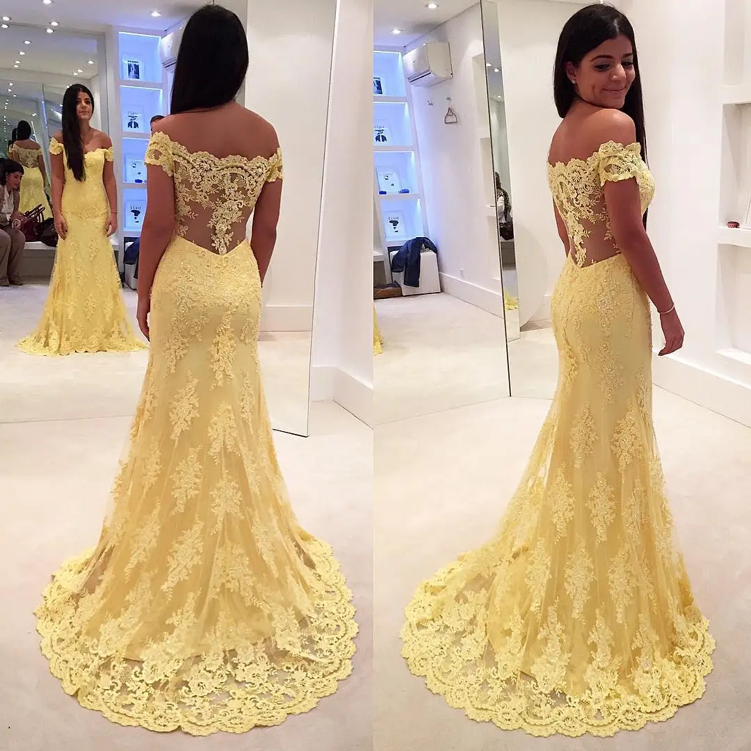 Baijinbai, кружевное платье русалки для выпускного вечера, Longo, желтое, Vestido Com Renda Trabalhada, женские вечерние платья с аппликацией, вечерние платья