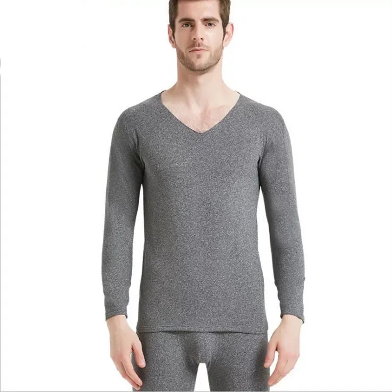Male Spring Autumn Pajamas Adult Men High Quality Cotton Winter Thermal Underwear 2-piece Suit V-neck Non-trace Sleepwear Tights