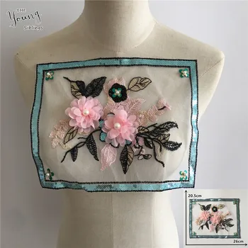 

3D flower Embroidery Applique Trim Lace collar ABS pearl Neckline Sewing DIY Lace Fabric Sequins Clothing Accessories Supplies