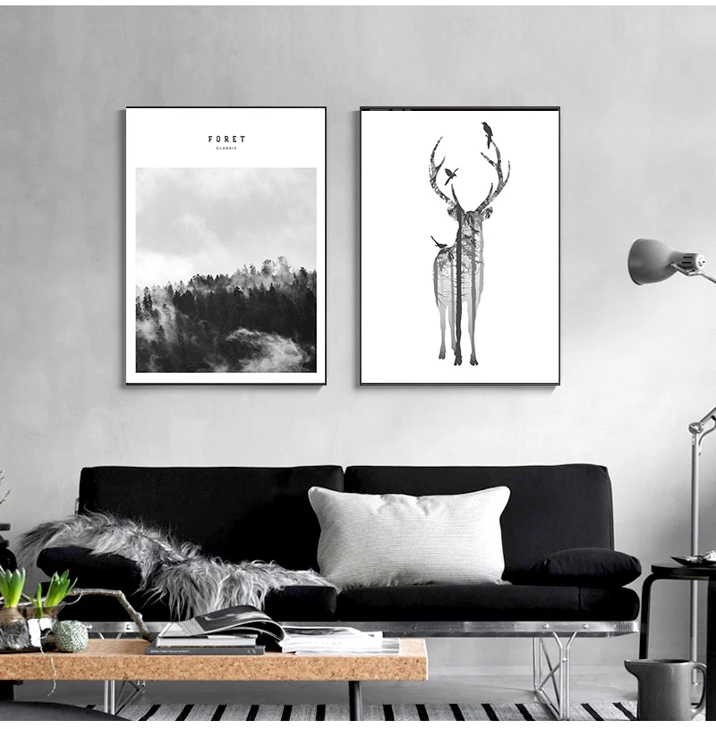 Print Minimalist Wall Art Canvas Painting Deer Feather Picture for Living Room Home Decor posters Nordic Style Landscape Poster