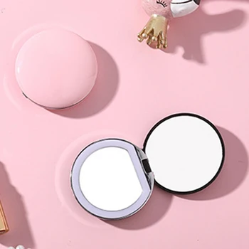 

LED Light Mini Makeup Mirror Compact Pocket Face Lip Cosmetic Mirror Travel Portable Lighting Mirror 1X/5X Magnifying Foldable