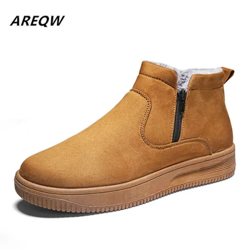 

2019 Winter Warm Plus Velvet Men's Cattle Suede Flat Ankle Boots Non-slip Comfort Wild Korean Fashion Men's Boots