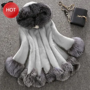 

Fashion Autumn and Winter Women Faux Fur Hooded Coat Thick Warm Fur Jacket S-5XL Women Grey Cloak Large Size 2020
