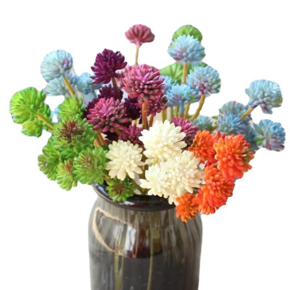 Artificial Plants 6 Head Stone Lotus Plastic Flowers Faux Succulents Fake Grass Branch Leaf For Tropical Home Decor Accessories