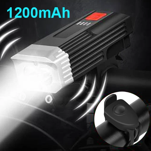 1200mAh no rear Светодиодный фонарь для велосипеда USB перезаряжаемая передняя лампа для велосипеда встроенный динамик колокольчик Рог водонепроницаемый фонарь с дисплеем батареи - Цвет: 1200mAh no rear