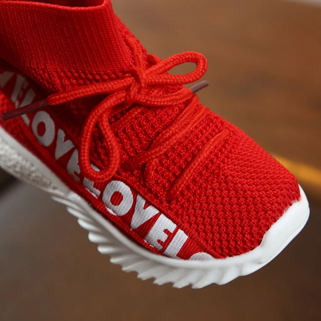 Детские кроссовки для мальчиков и девочек; спортивные кроссовки для бега; Детские эластичные кроссовки для маленьких девочек и мальчиков с буквенным принтом; спортивная обувь