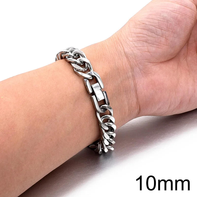10mm Silver color Цепочка Ювелирная из нержавеющей стали для мужчин, очаровательные Парные браслеты для женщин, аксессуары, браслет в стиле панк, Рождественский подарок дружбы - Окраска металла: 10mm Silver color