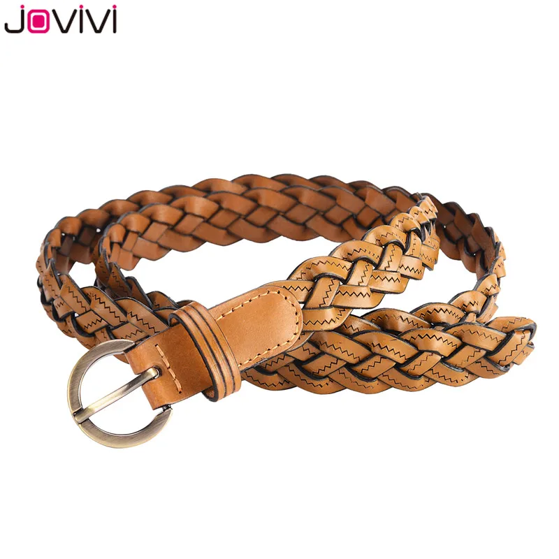 1x Camel Jovivi 1x пояса из натуральной кожи женские плетеные ремни из воловьей кожи тонкие женские ремни для женщин джинсовое платье модный ремень подарок на день рождения - Цвет: 1x Camel