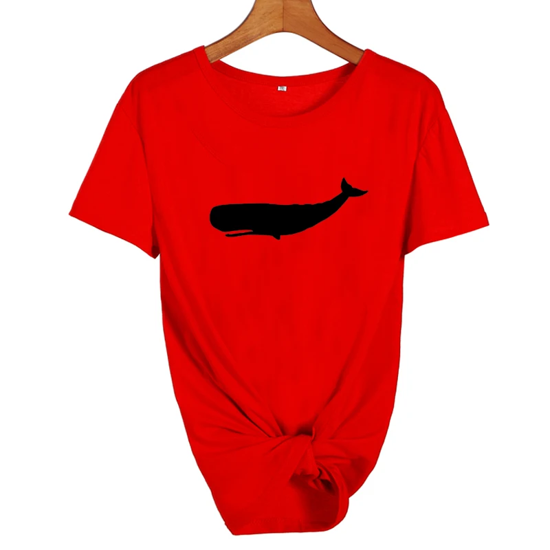 red-black Футболка с рисунком Кита Моби Дик, женские футболки с милым принтом, женские топы с океанским животным, Harajuku, Повседневная футболка для женщин - Цвет: red-black