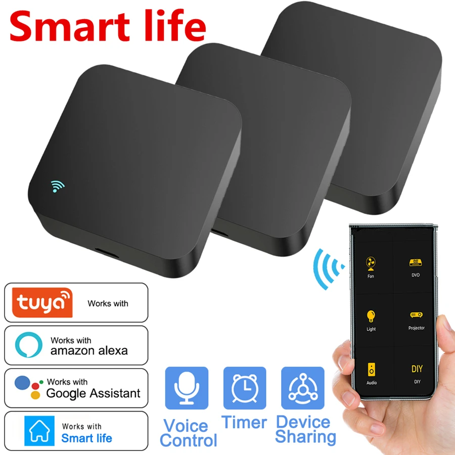 Inteligente wifi ir controle remoto universal infravermelho tuya casa inteligente controle remoto para tv dvd aud ac funciona com alexa casa do google