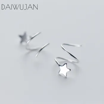 

DAIWUJAN Real 925 Sterling Silver Glossy Star Rotating Wave Ear Clip Earrings For Women Fine Jewelry Party Bijoux