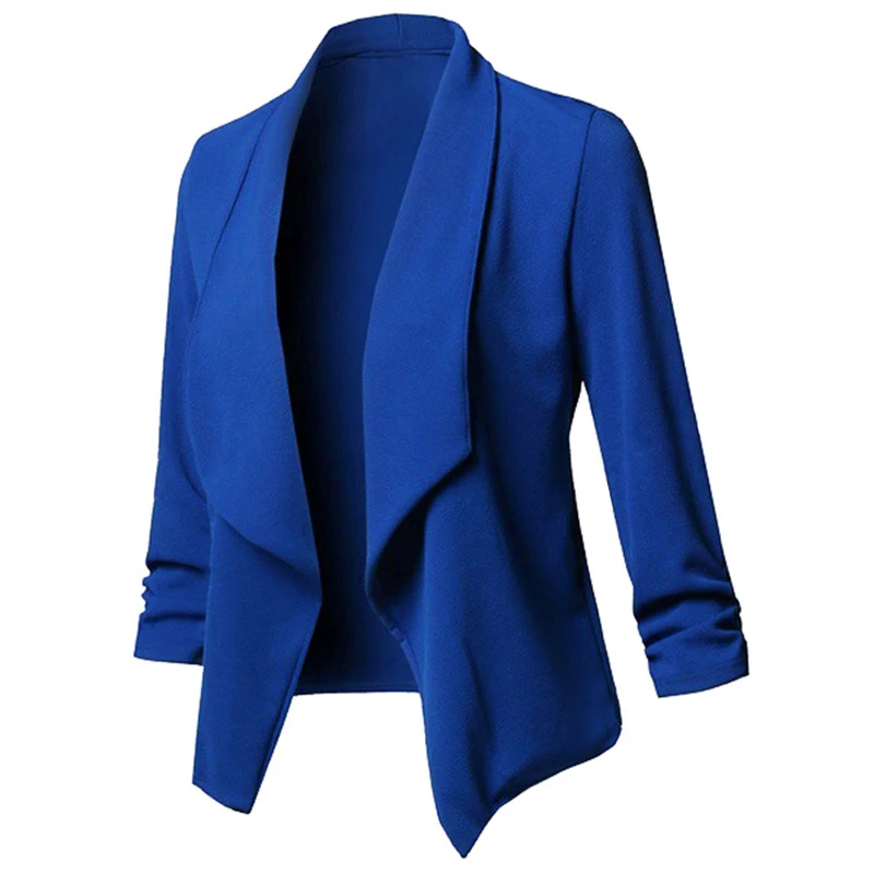Women Solid Blazers Cardigan Coat Long Sleeve Female Blazers and Jackets Ruched Asymmetrical Casual Business Suit Outwear