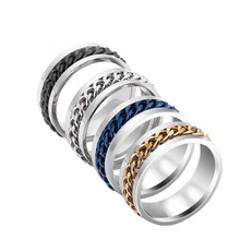 PICKYZ Черная Цепь Spinner Кольца из нержавеющей стали для мужчин модное мужское кольцо панк-рок аксессуары