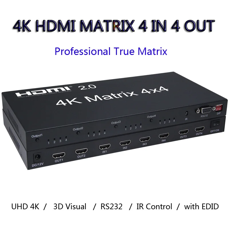 Tanie 4X4 HDMI 2.0 Matrix 4K 60Hz 1080p przejsciówka 4 wejście 4 wyjście konwerter RS232 EDID przełącznik dla PS4 XBox PC wyjście do telewizora HDTV