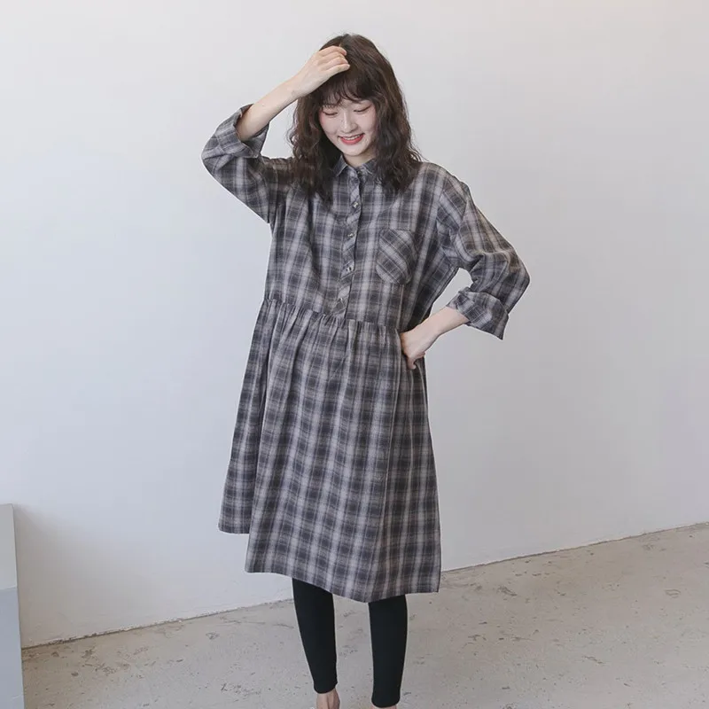 Осенние платья для беременных Vestido, элегантное платье с длинными рукавами, клетчатая рубашка для беременных, свободная модная блузка, одежда, Топ
