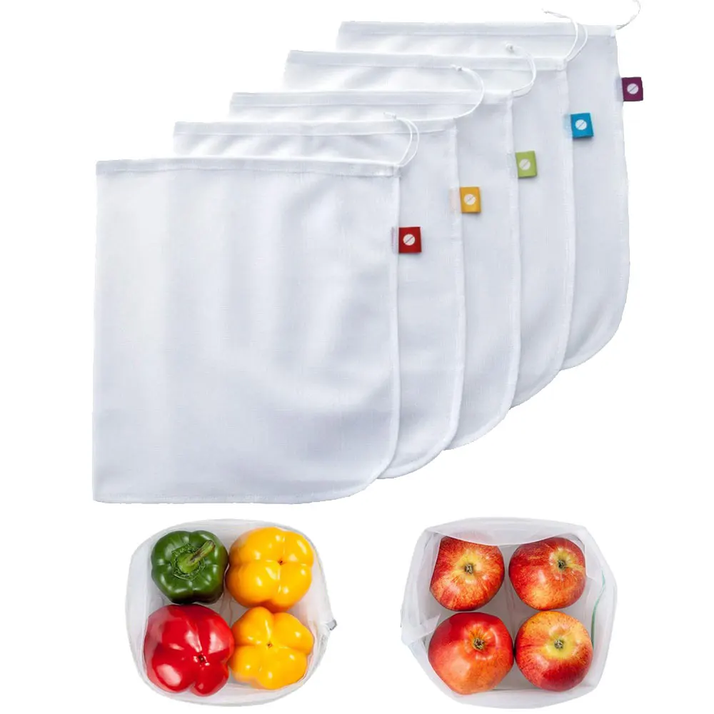 

5 Pcs Mesh Bag Vegetable Fruit Net Bag Reusable Produce Bags Polyester Mesh Splicing Mesh Bag Kitchen Storage Products Organizer