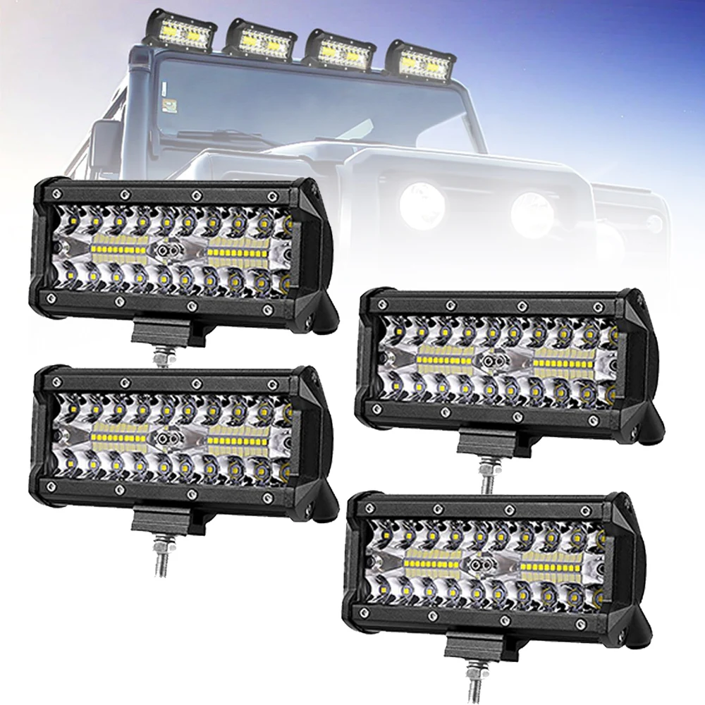 

7 Inch LED Light Pod 120W Triple Row LED Light Bar Combo Beam Fog Lights Waterproof LED Cubes for Jeep ATV UTV Motorcycle Marine