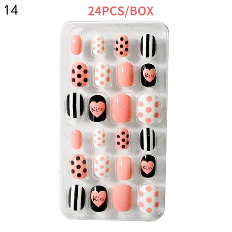 Kids Girls Cartoon Cover False Nails Press On Self Adhesive Nail Manicure Tips Pre-glue Fake Nail Art Decoration