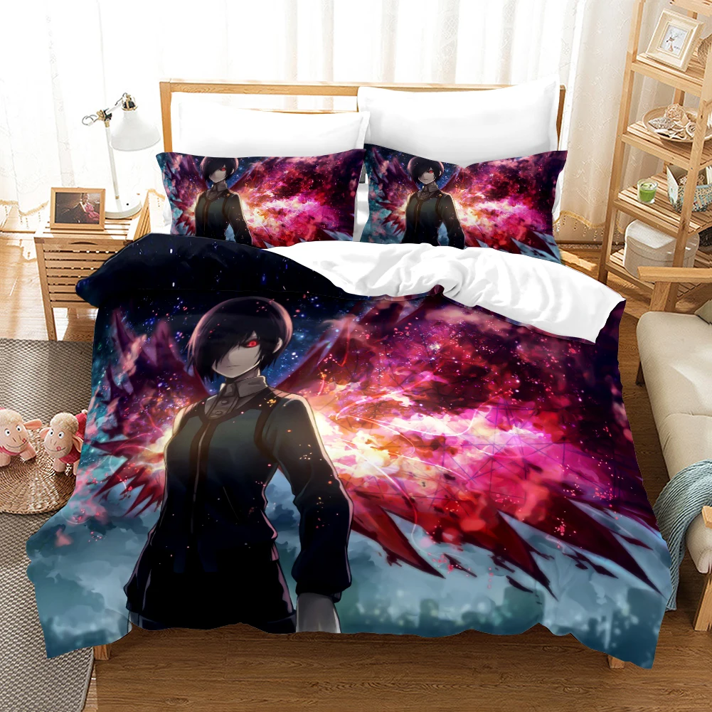 

Japanese Anime Tokyo Ghoul Pattern 2/3pcs Bedding Set Duvet Cover with Pillowcases Bed Set White Bedding Set De Cama 3D