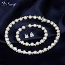 SINLEERY Sweet Cubic Zirconia Pearl Necklace Bracelet Earring Sets Bridal Jewelry Set wedding accessories 2021 trend TZ039 SSP
